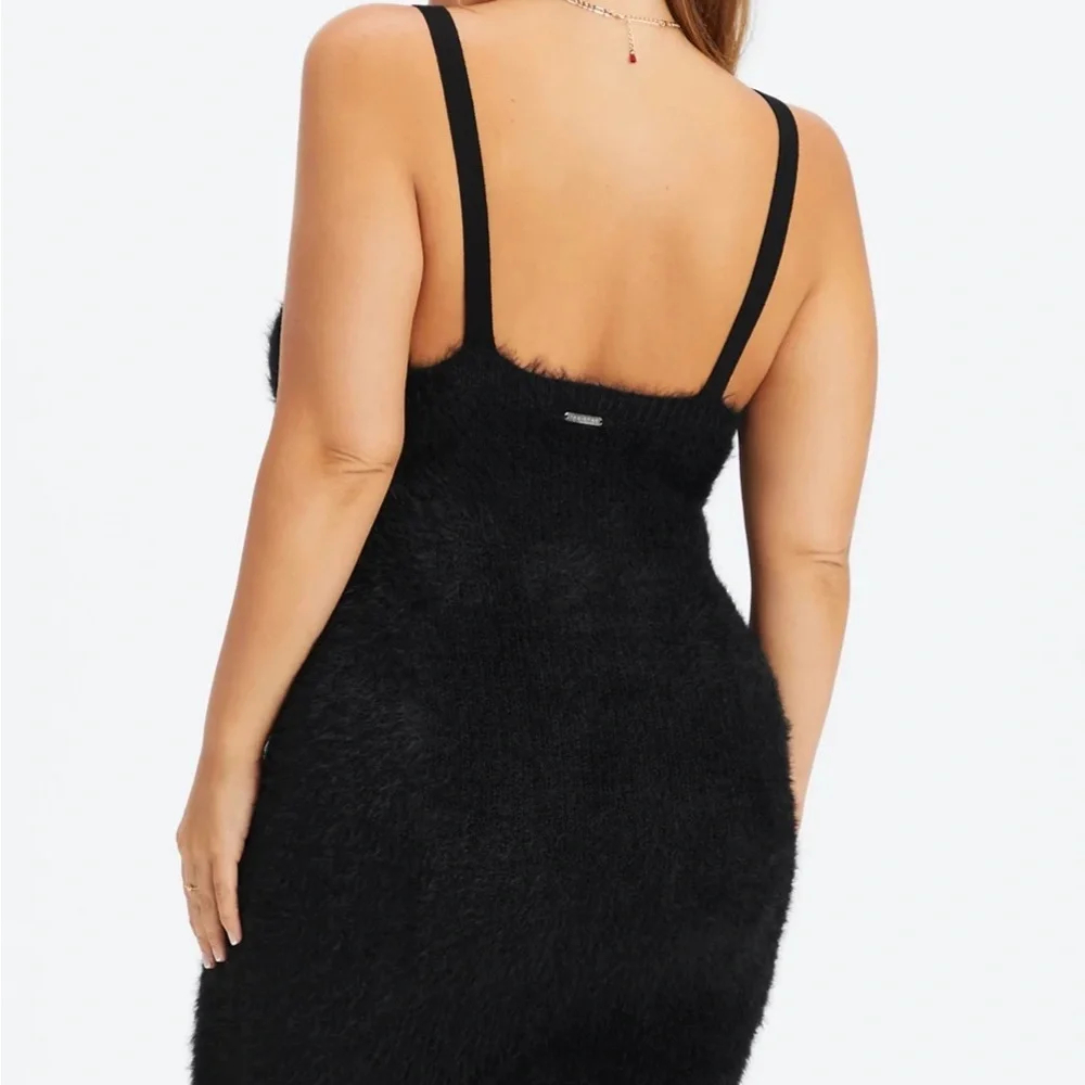 Fabletics Alt Black Bodycon Plush 90’s Mini Dress Thin Straps LBD Goth - Picture 2 of 12